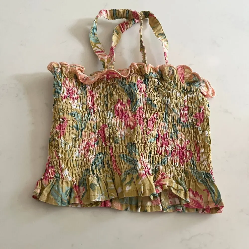 Louise Misha Malika Patchouli Floral Smocked Tank Embroidered Shorts Set 4Y